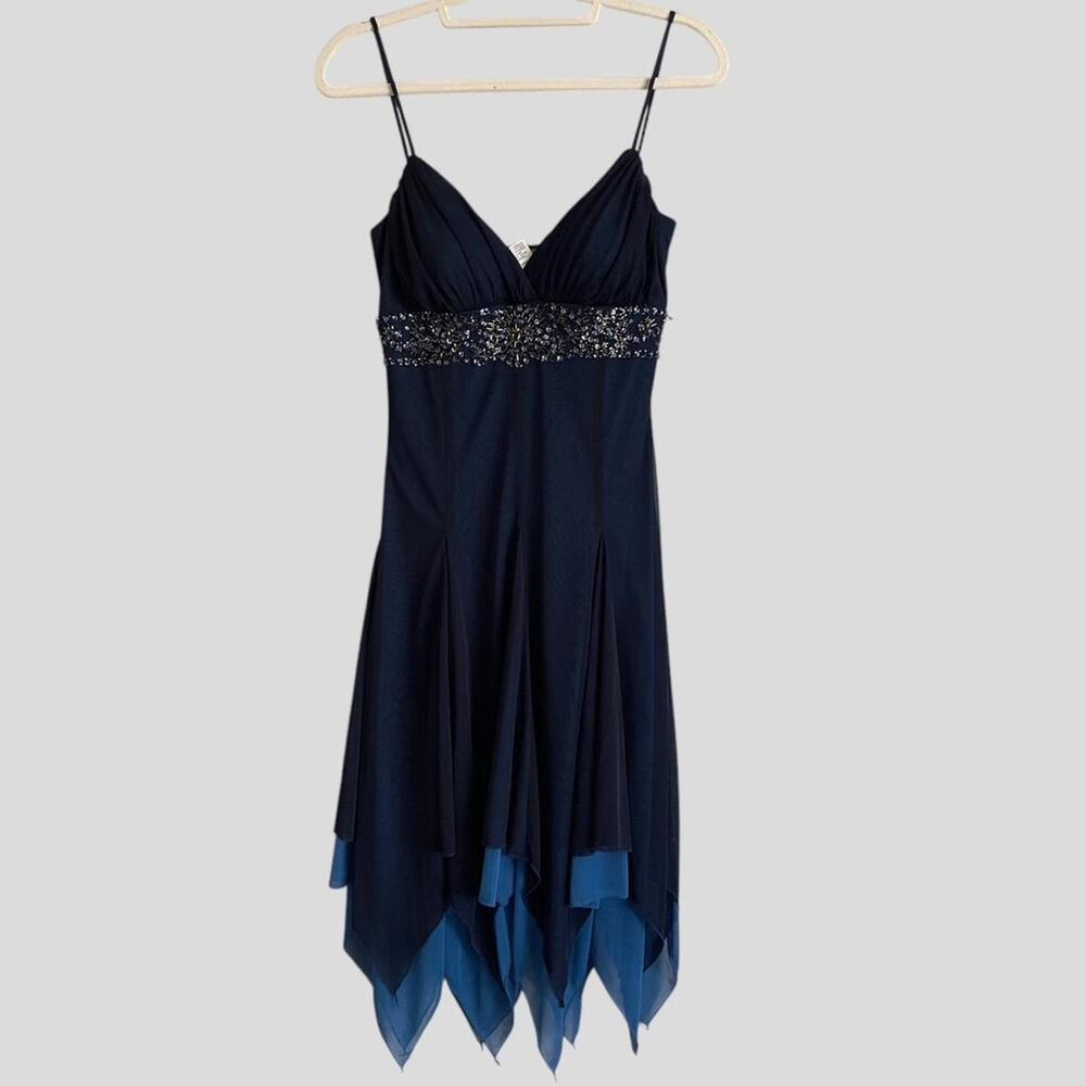 Vintage Y2K 00s Fairy Black Blue Mesh Overlay Dress Size Small